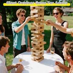 Giant Tumbling Tower Game，57Pcs Wooden Block Stacking Game （Over 4.2FT），Class…