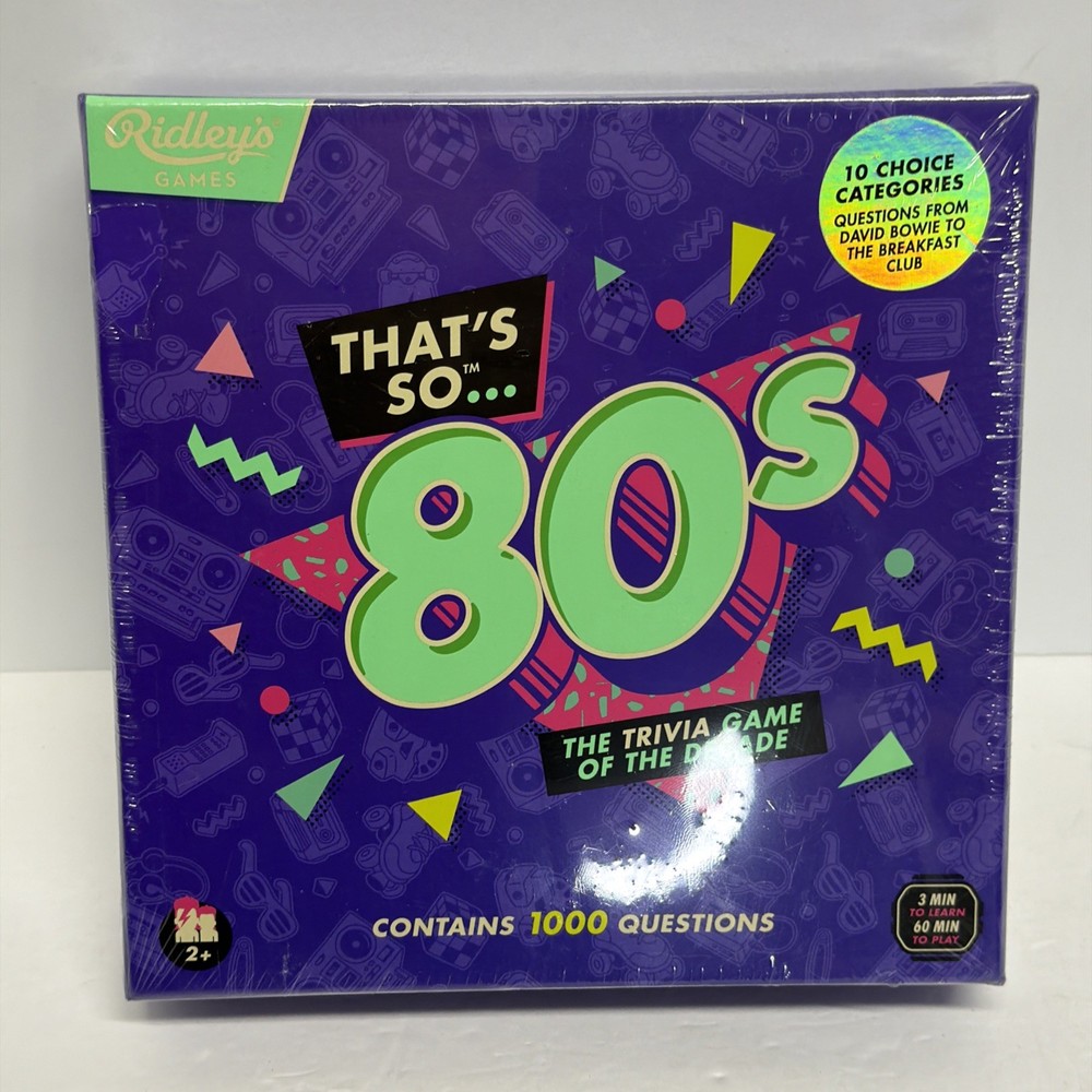 Ridley’s That’s So 80s Trivia Game Party Family 1980s Music Movies Pop Sealed