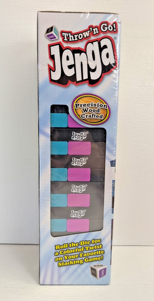 NEW! SEALED! 2016 JENGA THROW ‘N GO! PAINTED BLUE BLACK PURPLE WOOD BLOCK TOWER