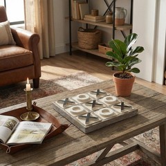 Jevergn 12.6 Large Wooden Tic Tac Toe Game Rustic Coffee Table Game Wood