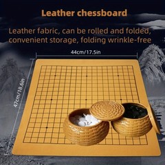 Portable Go Game Set, Foldable Leather Board with ABS Resin Bowls, for Beginners