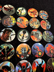 COMPLETE SET 1995 SPAWN pogs CANADA GAMES 1-70 foil pogs + Slammers 1-8 Rare!