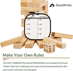 Apudarmis 54 PCS Tumble Timber Set [Up to 3.2FT], Pine Wooden Tumble Tower Game