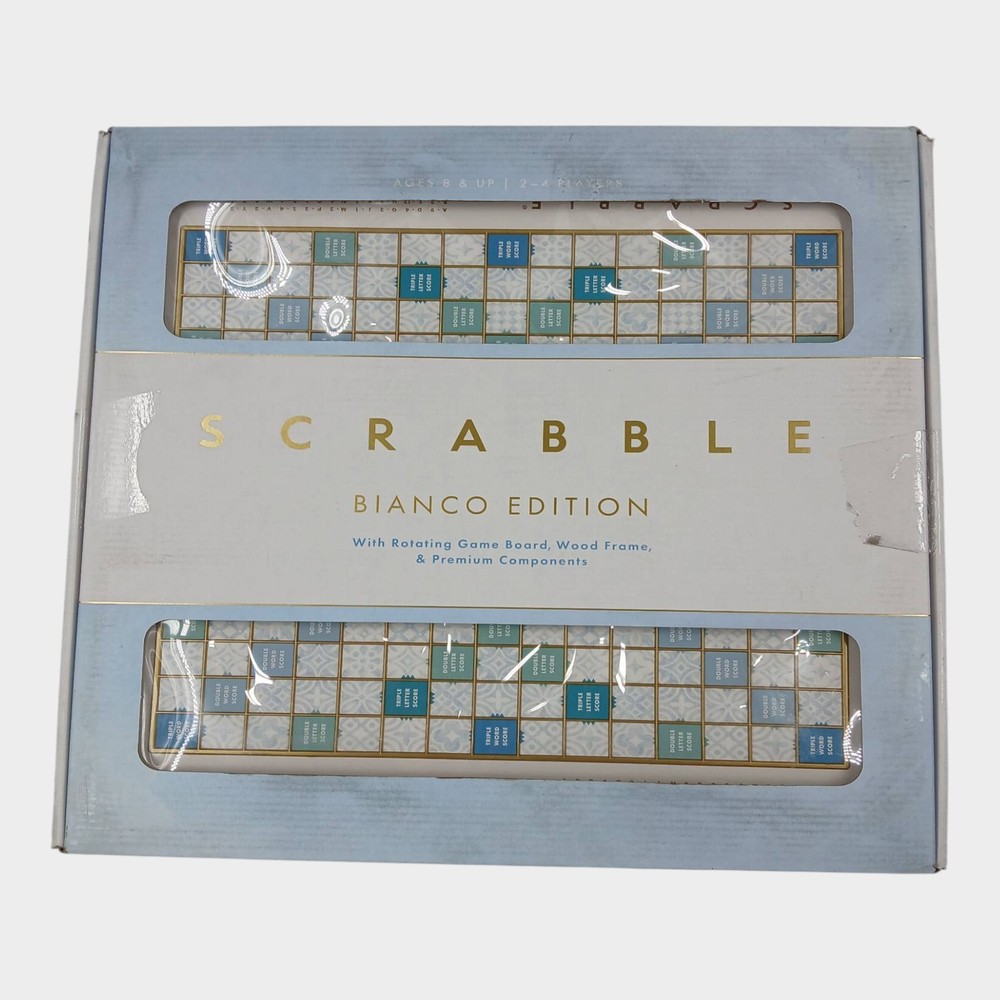 WS Game Company Scrabble Bianco Edition with Rotating Wooden Game Board
