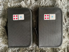Dominoes 2 Sets of 28 pcs Multicolored with Embroidered Black Zip Cases Complete