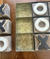 Tic Tac Toe Table Game Aluminum Base And Wooden Markers Made Of Distressed Wood