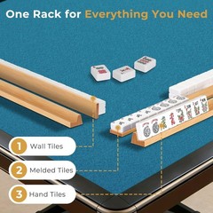 Wooden Mahjong Racks with Pushers, Set of 4, Solid Wood Tile Racks with Push Sli