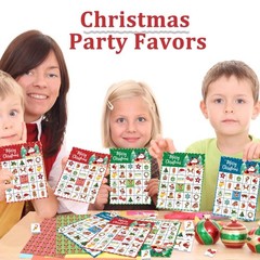 46PCS Christmas Bingo Game Cards for 30 Players Christmas Party Games for Kids