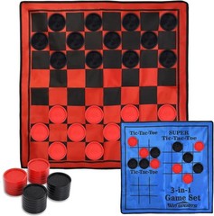 3 in 1 Giant Checkers Game Set,Super Tic Tac Toe,Including Reversible Rug wit..