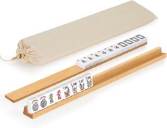 Wooden Mahjong Racks with Pushers, Set of 4, Solid Wood Tile Racks with Push Sli