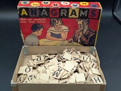 Antique ANAGRAMS Word Game Original Box, 300ish Letter Tiles, Transogram Co #80