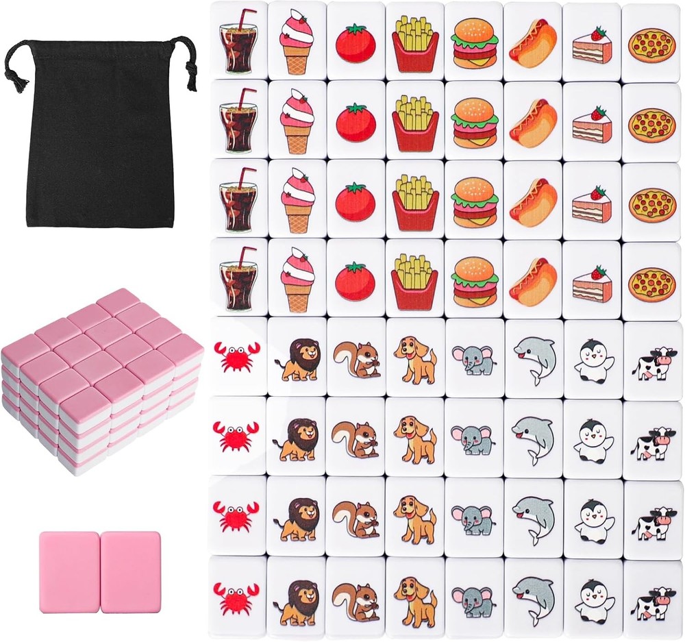 2 Players Mahjong Block Set for Adult, Mahjong Tile Game with 66 Premium Pink Ti