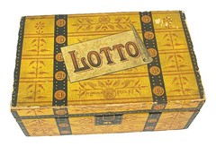 Vintage Trunk LOTTO GAME No. 2-418 Wood Glass Cardboard Pieces Circa 1900