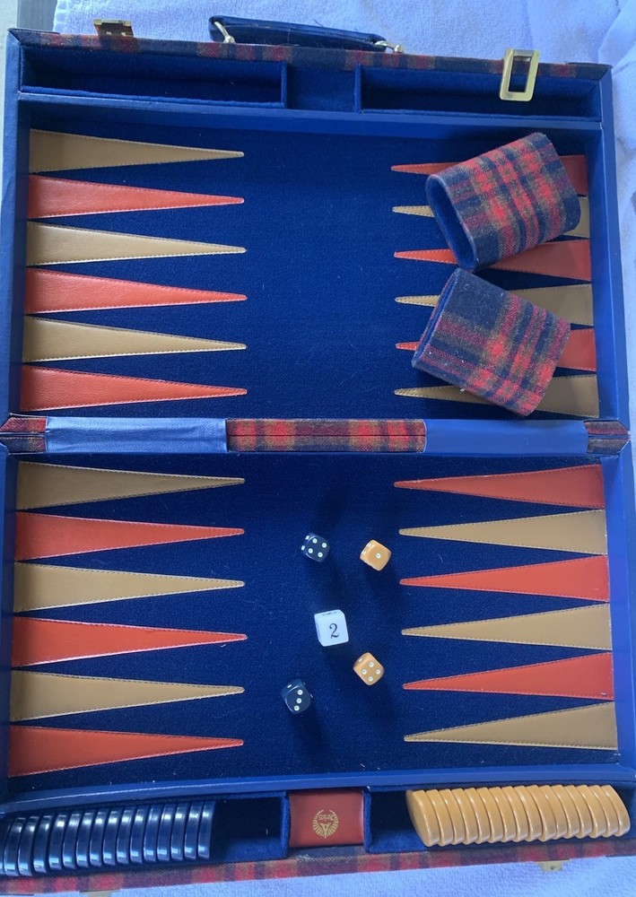 Vintage Wooden Backgammon Game Red, Blue, Gold Multicolored Complete Has All Pcs
