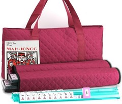 American Mahjong Game Set 166 Tiles Rack Pushers Burgundy Quilted Bag