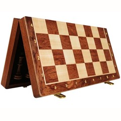 15” Walnut Chess Set with Storage Board for Adults & Children, 2 Players