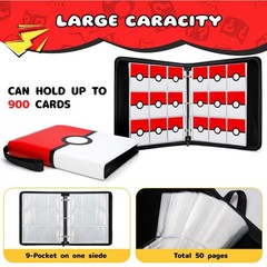Card Binder 9 Pocket, 900 Pockets Extra Large Trading Large, Red & White