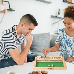 12 Number Wooden Shut The Box Dice Game Board Set Family Pub Bar Dice Board Game