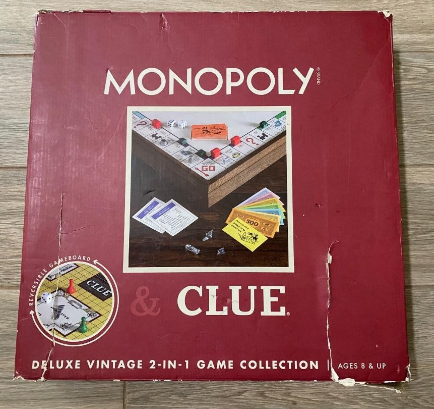 MONOPOLY and Clue Deluxe Vintage 2 in 1 Wood Game Collection Set – see descrip.