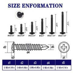 100PCS #10×5/8 Black Crosshead 410 Stainless Steel Self-Drilling Screws Modif…