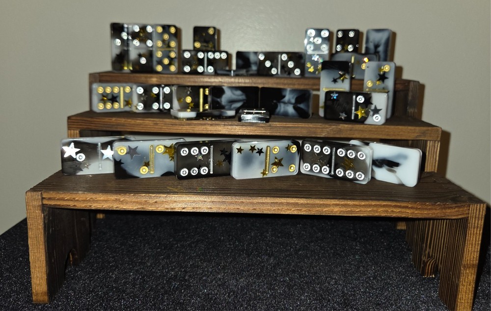 Domino’s handmade resin art 28 pc, gold, silver stars, black and white