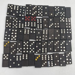 Vintage Ornate Floral Back Dominoes Lot of 55 Black Leafy Composition Set 1960s