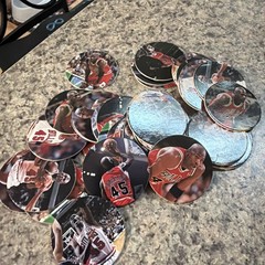 Vintage Pogs Lot Various 1990s Power Rangers, chuck norris Micheal Jordan Tube