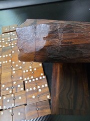 VTG Wood Hand Made Ironwood Dominos Set of 28 Tiles Rustic Log Case Complete