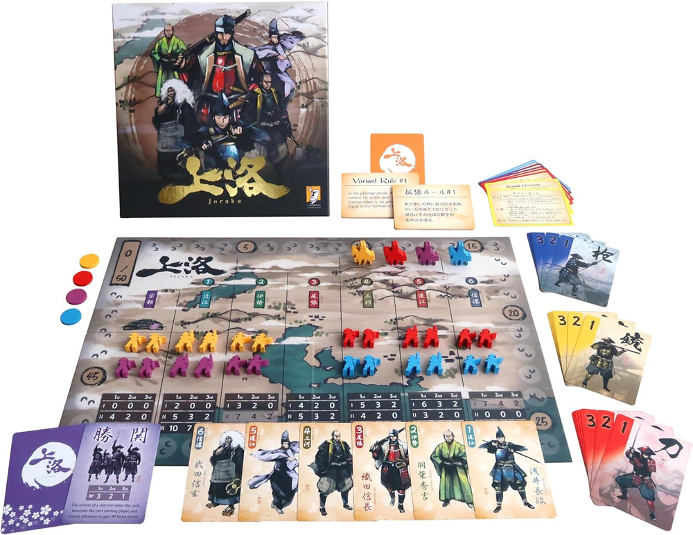 Joraku Deluxe Strategy Board Game, 40 Wooden Samurai Meeples, Area Control and T