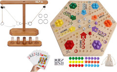 Wooden Wahoo Marble Board Game , Double-Sided, for 2-6 Players, with 24 Marbles