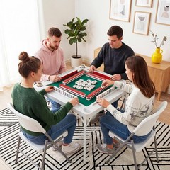 Mahjong Table 4Player Folding Card Table w/Cup Holders&Trays,HDPEwater-resistant