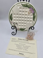 Amsbury Marble Solitaire Game Board Hummingbird Floral Ceramic With Marbles