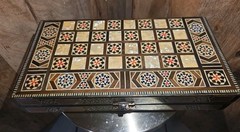 Vintage Mosaic Inlay Chess Backgammon Set Handcrafted Wood Marquetry Game Box