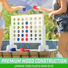 2ft Classic Wooden 4 in a Row Game with Durable Carrying Case – Fun for All Ages