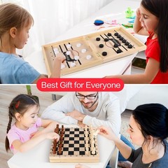 Sling Puck Game, Chess Checkers Game Set, 4 in 1 Folding Wooden Board Game, F…