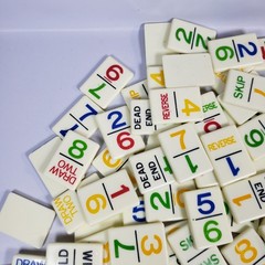 81 Pc Vintage 1986 UNO Dominos Game by International Tile Lot Crafts
