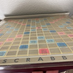 VTG Scrabble Deluxe Edition Rotating Turntable Wood Tiles 1989 MB Incomplete