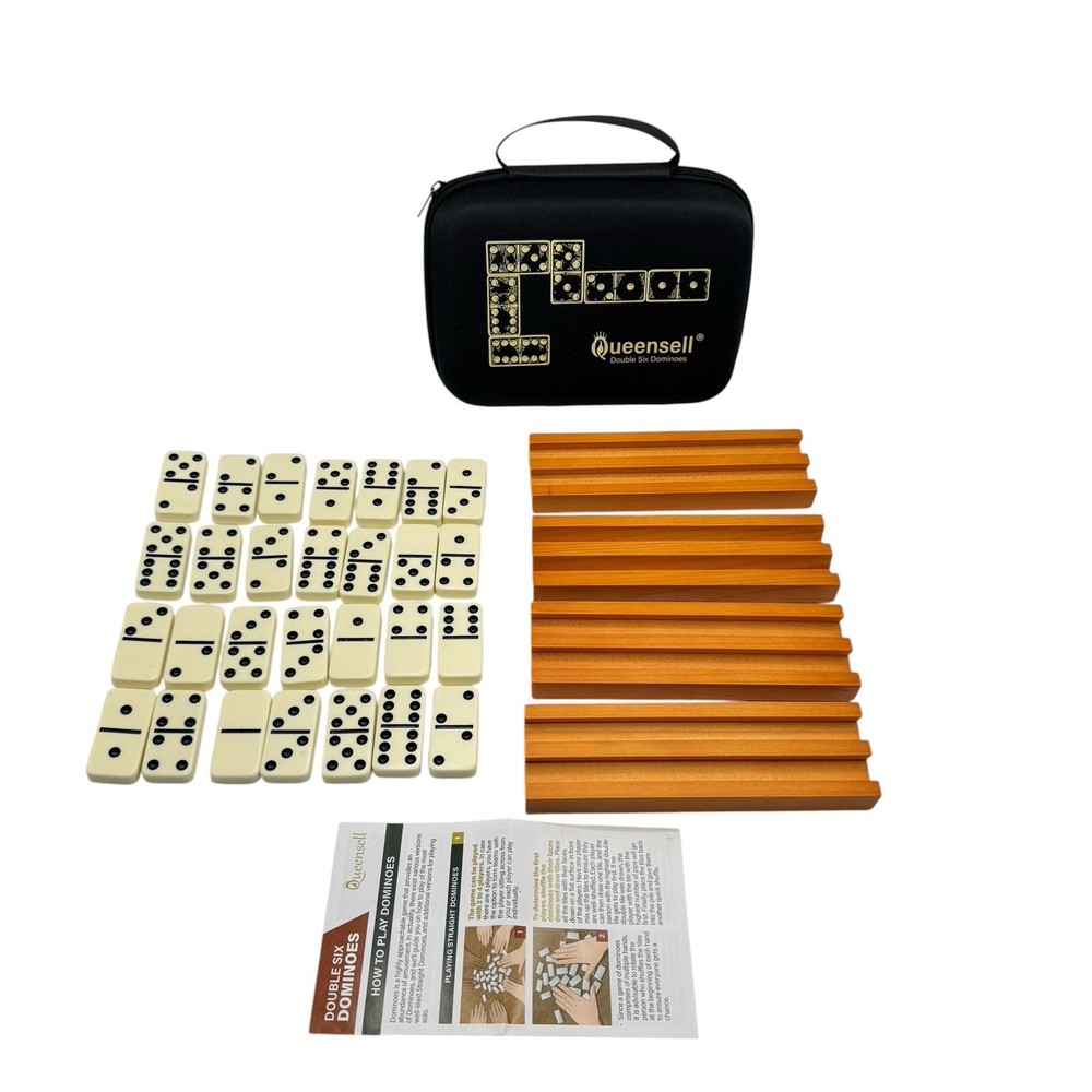 Queensell Dominos Set for Adults with 4 Domino Racks – Double 6 Dominoes Set