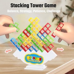 Giant 64 Pcs Stacking Tower Game with 22 Cards – Family Party Fun All Ages