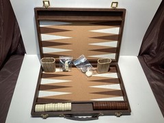 Cardinal Backgammon Set with 1.5″ Resin Beige & Brown Checkers- Nice Basic Set