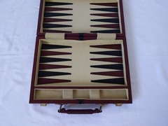 Vintage MR MAN Backgammon Board Game Leather Travel Case Box Brown Briefcase