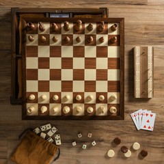 WS Game Company Chess Checkers 7-in-1 Heirloom Edition with Solid Walnut Cabinet