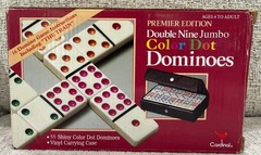 Cardinal Premier Double Nine Jumbo Color Dot Dominoes Set Vinyl Case NEW