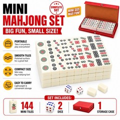 Compact Mini Mahjong Set 144 Tiles 2 Dice Storage Box Portable Family Game Gifts