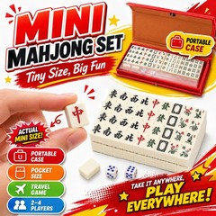 Mini Mahjong Game Set Travel Size Tiles with Storage Case Dice Kids Adults Party