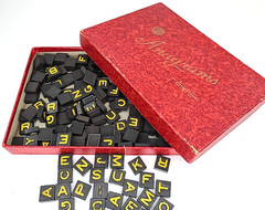 Anagrams embossed tiles Vintage Game By The Embosing Company Albany, N. Y.