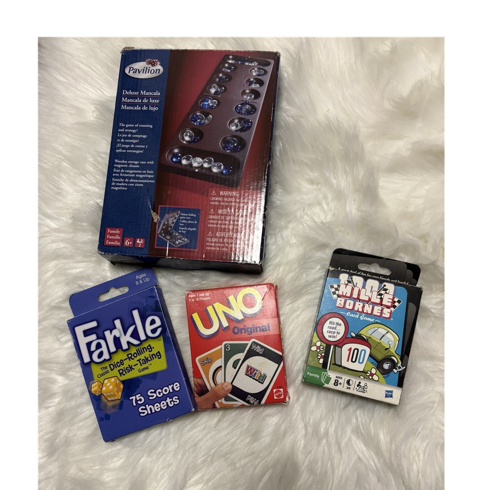 Bundles Pavilion Deluxe Mancala Board game and Farkle,Uno Original and 100 Mille