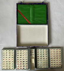 Vintage MCM Chinese Mah Jong Mah-Jongg Tile Game in Silk Case NEW Tiles READ