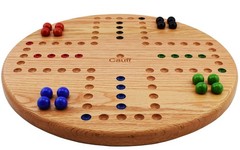 Solid Oak Double Sided Marble Board Game Hand Painted By Cauff 17.5 Inch Round