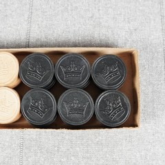 Vintage Wooden Checkers 24 Piece Set Hal Sam Made in USA Embossed Wood Game Box